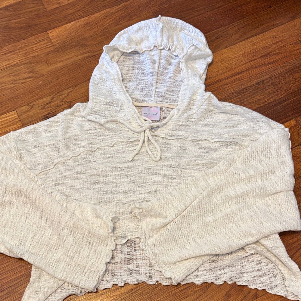 Cream Knit Cropped Hoodie